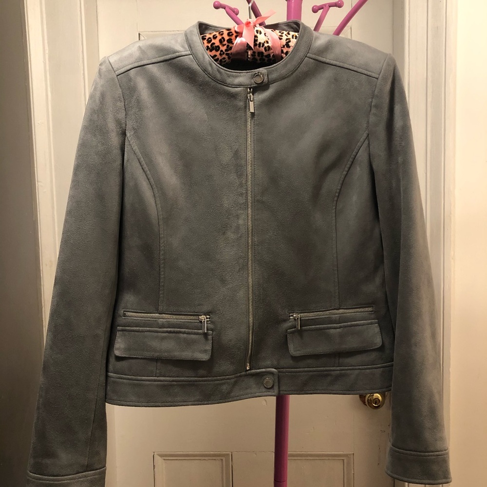 Calvin Klein Gray Suede Moto Jacket